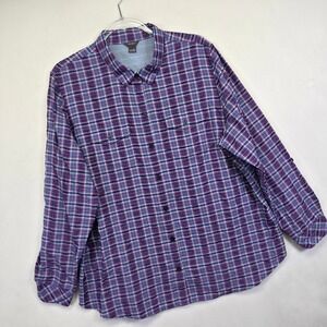Eddie Bauer Blouse Womens 2XL Blue Purple Button Up Plaid Outdoor‎ Sports Shirt